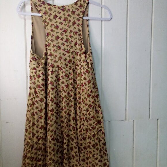 Fire Los Angeles Dress Women M Sleeveless Ruffles Flowing Floral Tan Red - Picture 10 of 14